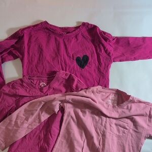 Bundle 3 Primary Pink Long Sleeve Tees One with Heart Accent
